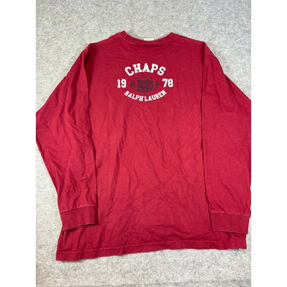 Vintage 90s Chaps Ralph Lauren T Shirt Mens Large Red Long Sleeve Logo Graphic - Picture 1 of 5